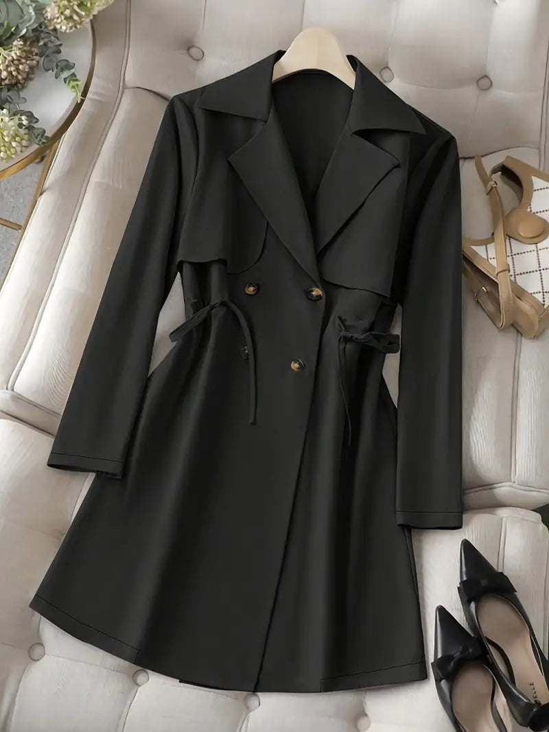 Chaqueta de Lona Elegante con Cuello de Solapa Doble y Cintura Ceñida – Moda Femenina de Primavera/Otoño