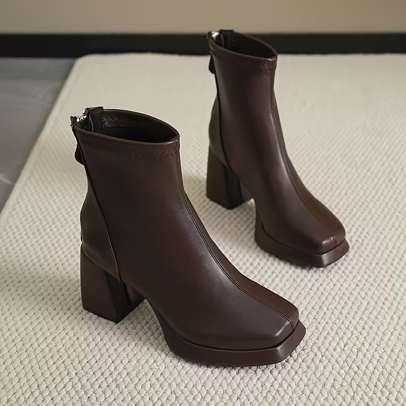 Botas de Plataforma Gruesa con Cremallera – Tacón Alto Vintage para Mujer