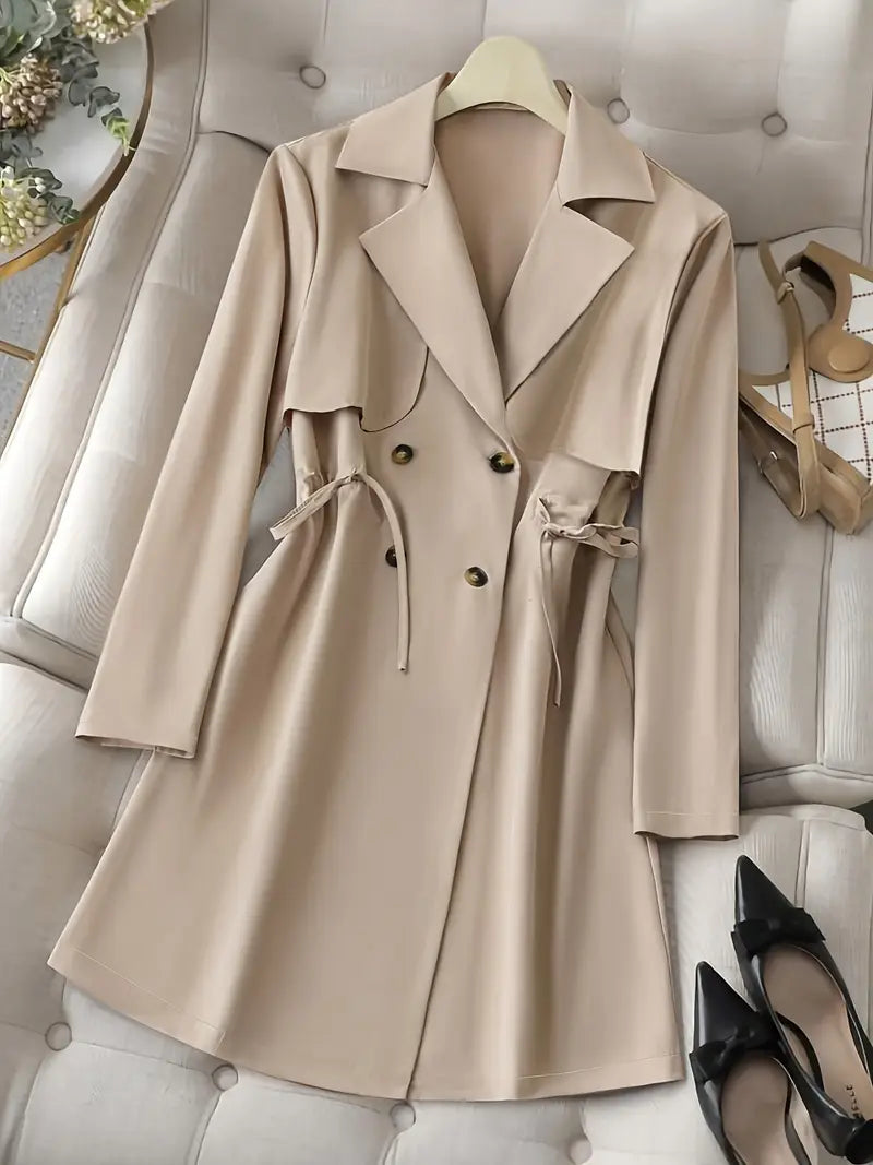 Chaqueta de Lona Elegante con Cuello de Solapa Doble y Cintura Ceñida – Moda Femenina de Primavera/Otoño