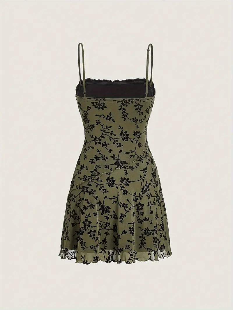 Vestido Elegante Floral sin Mangas con Cuello Cuadrado