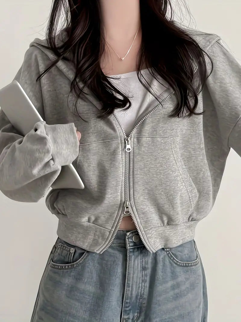 Chaqueta Corta Oversize de Estilo Coreano con Capucha – Casual y Moderna