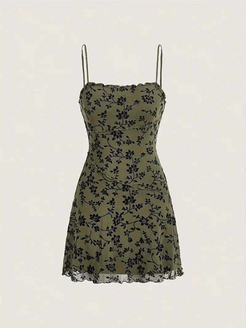 Vestido Elegante Floral sin Mangas con Cuello Cuadrado