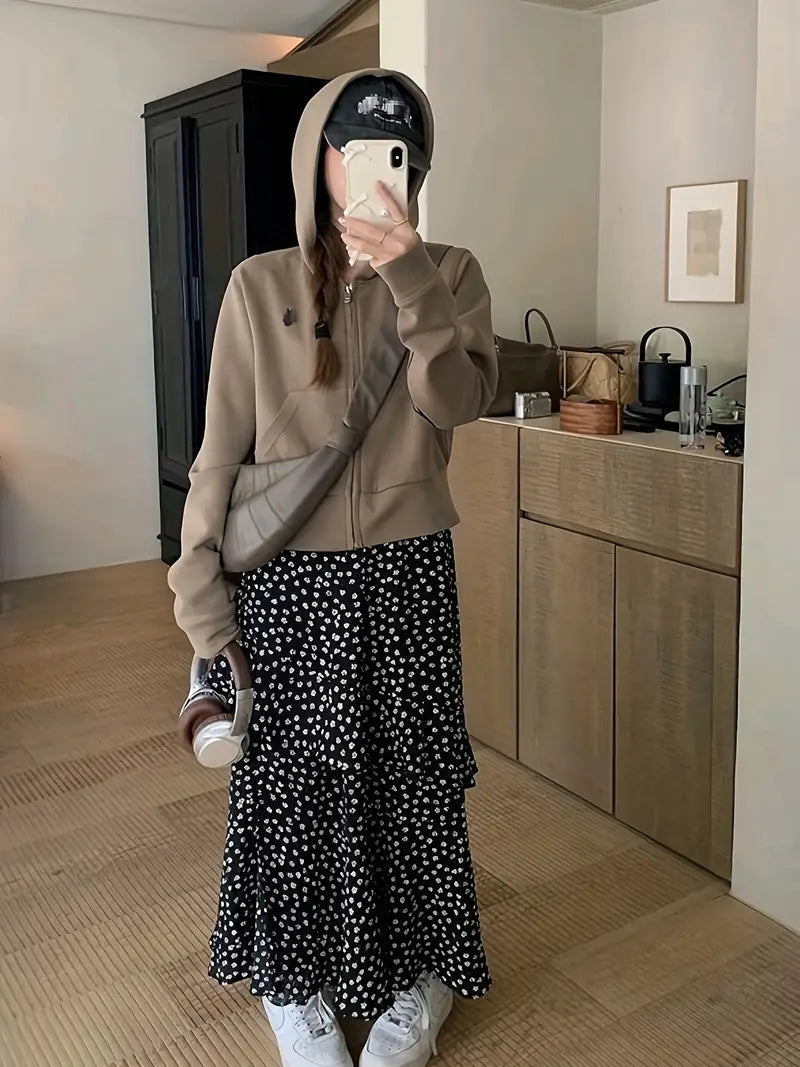 Falda Maxi Floral Elegante para Mujer – Cintura Alta con Abertura Lateral