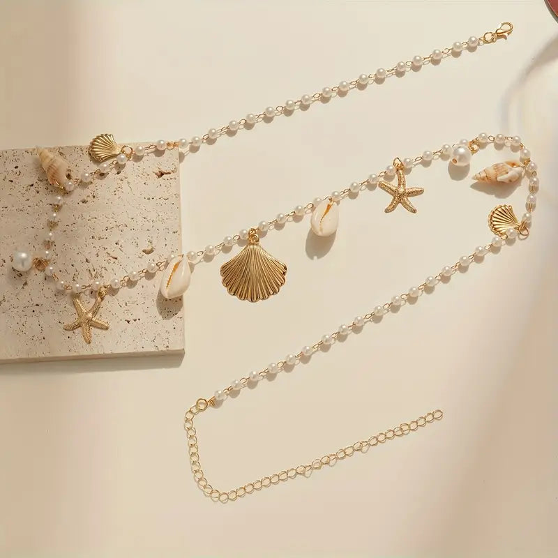 Cadena de Cintura Bohemia con Estrella y Concha Dorada – Estilo Veraniego y Elegante