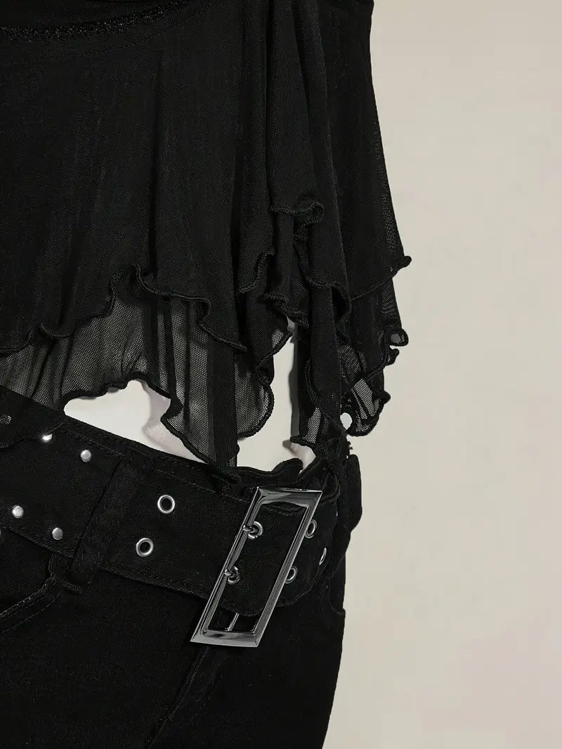 Top de Tirantes con Plisados y Paneles Transparentes – Estilo Y2K para Mujer