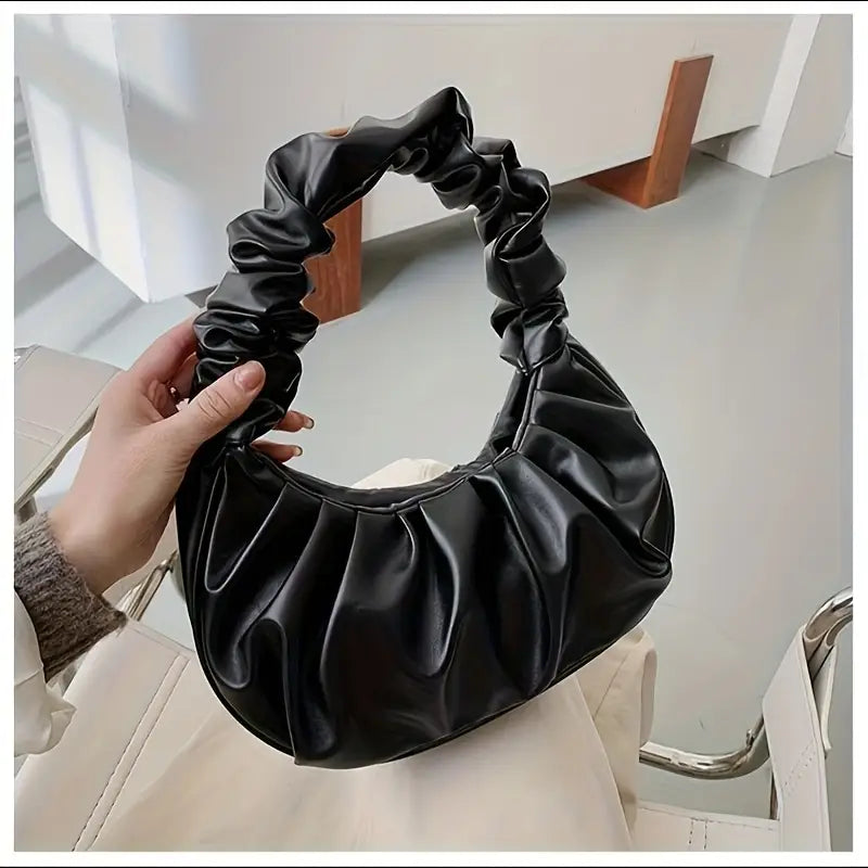 Bolso de Mano Plisado Tipo Nube para Mujer – Bolso de Hombro y Compras de PU, Color Sólido con Arrugas Elegantes