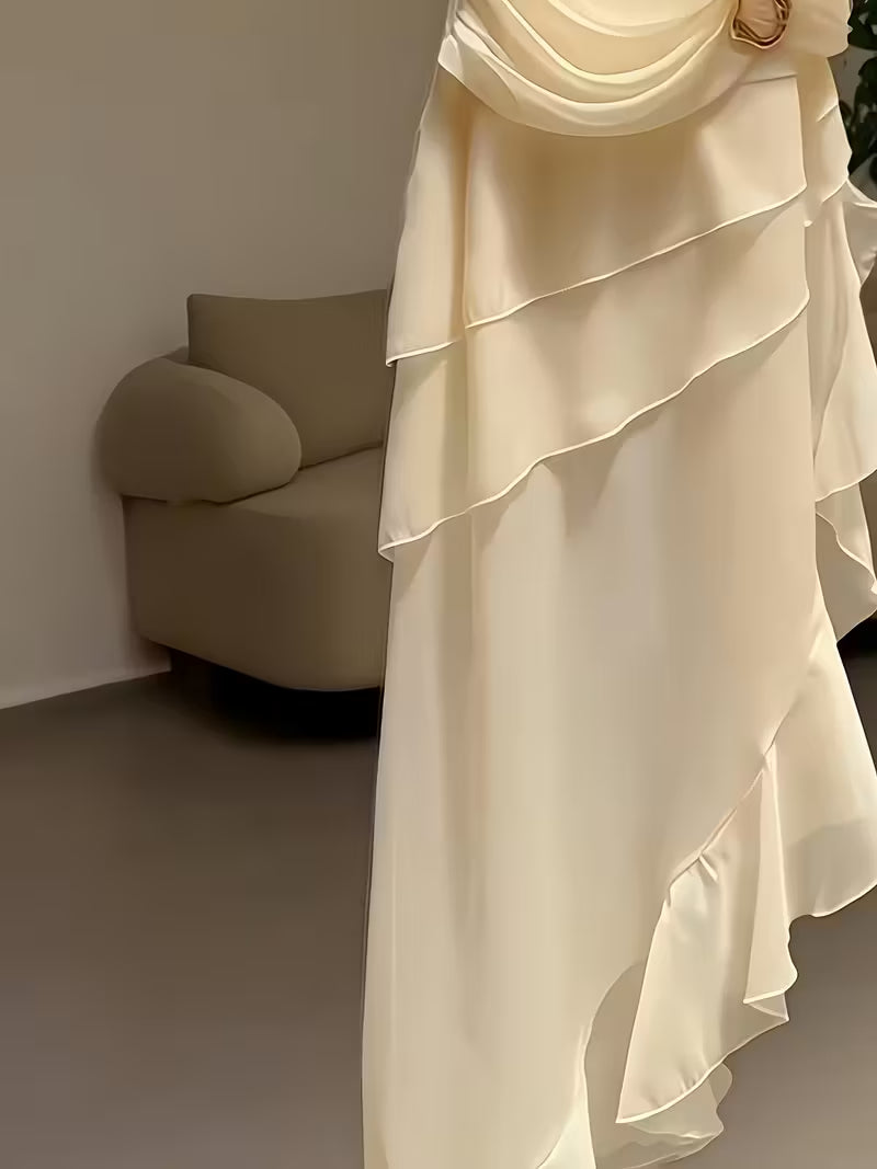 Vestido de Noche Formal Elegante para Mujer – Vestido Largo con Tirantes en Espiral y Cola Suelta