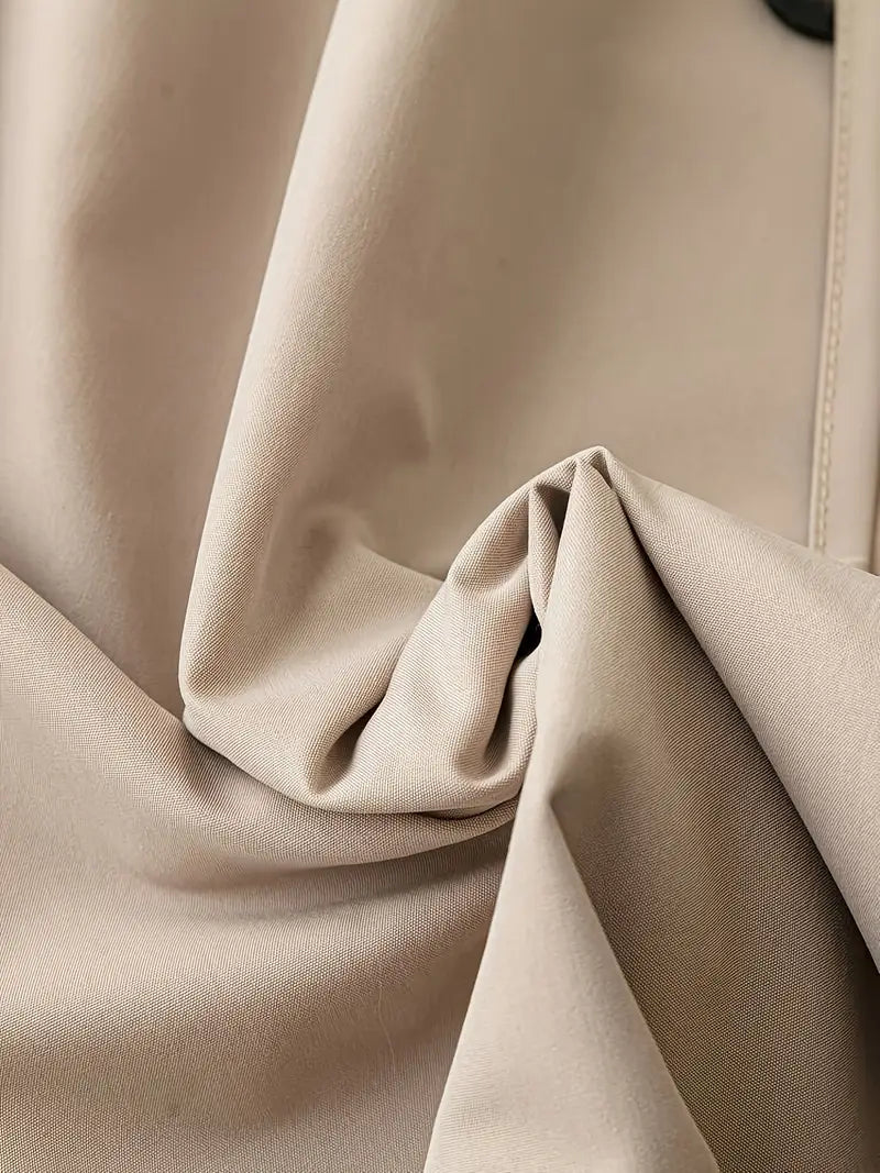 Chaqueta de Lona Elegante con Cuello de Solapa Doble y Cintura Ceñida – Moda Femenina de Primavera/Otoño