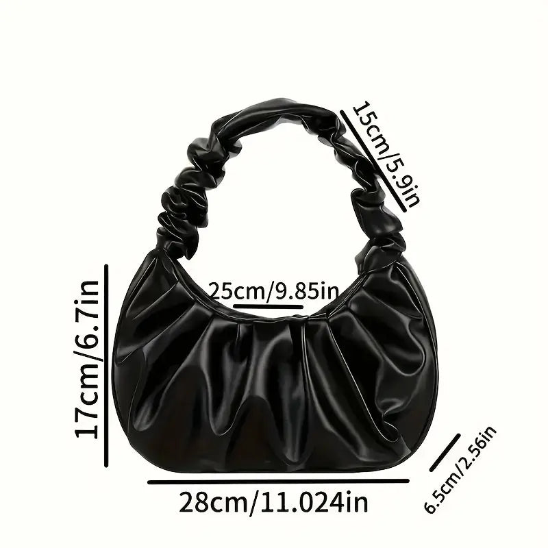 Bolso de Mano Plisado Tipo Nube para Mujer – Bolso de Hombro y Compras de PU, Color Sólido con Arrugas Elegantes