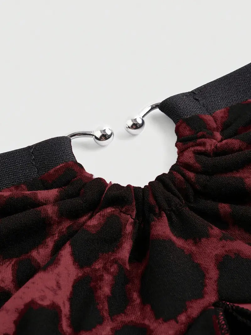 Top Bandeau Y2K Punk con Encaje y Estampado de Leopardo