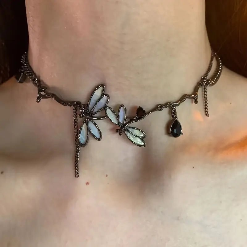 Choker Libélula Boho Gótico con Piedras Sintéticas – Collar Ajustable de Aleación de Zinc - BAKONE