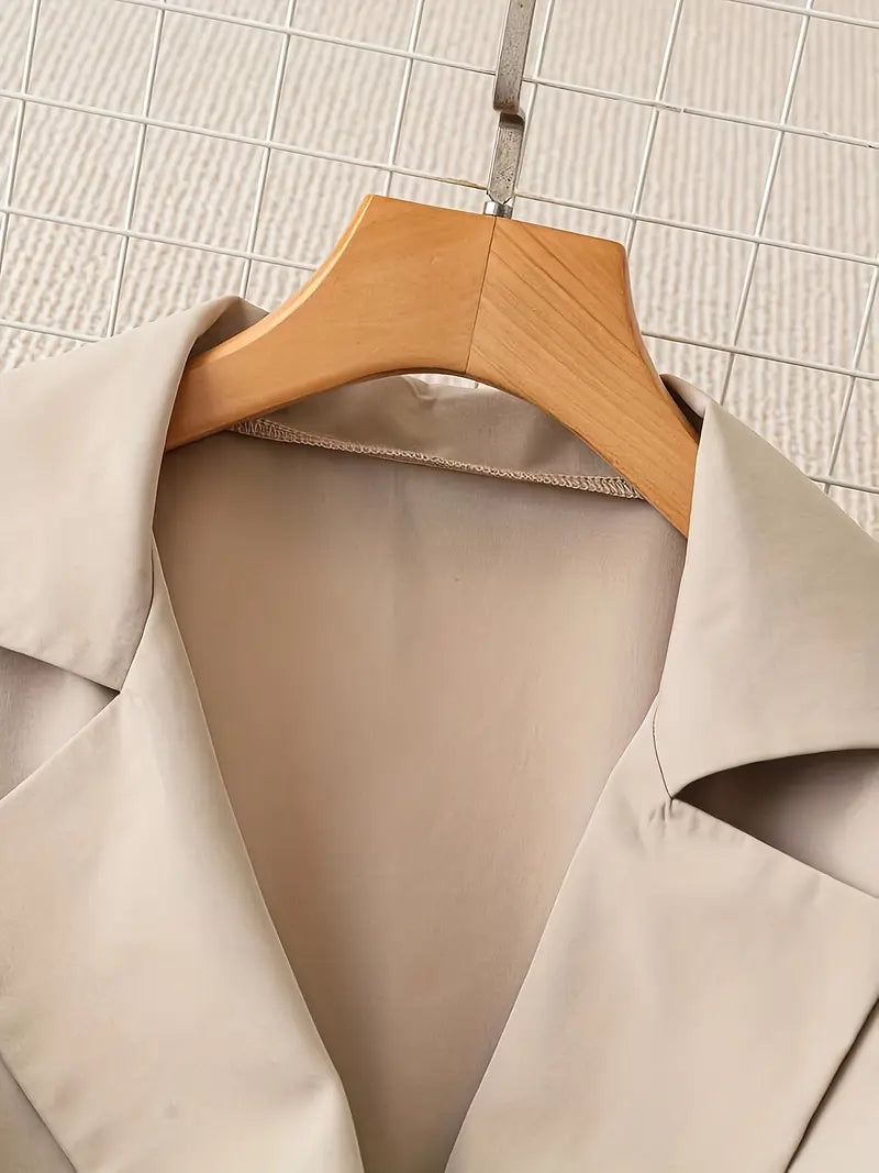 Chaqueta de Lona Elegante con Cuello de Solapa Doble y Cintura Ceñida – Moda Femenina de Primavera/Otoño