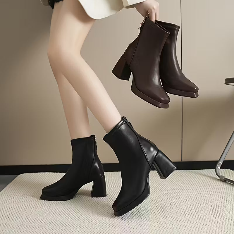 Botas de Plataforma Gruesa con Cremallera – Tacón Alto Vintage para Mujer