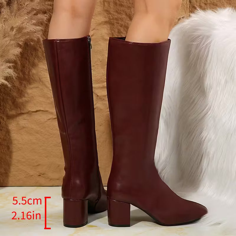 Botas largas con Plataforma y Tacón Grueso – Estilo Minimalista para Mujer