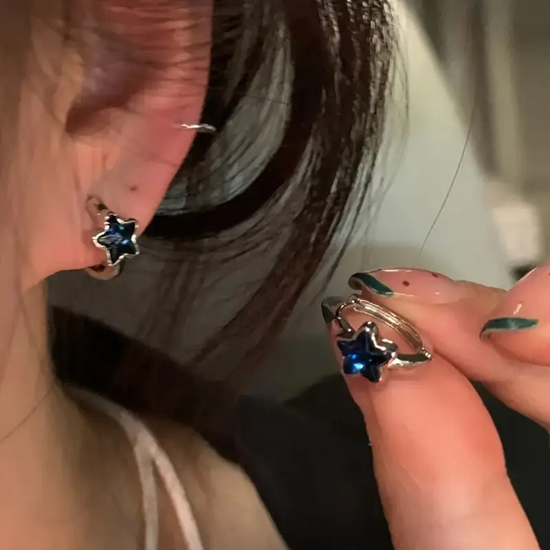 Aretes de Aro con Estrella Azul Encantadora – Plata Esterlina 925, Estilo Vintage y Adorable