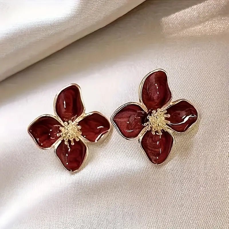 Pendientes Flor de Granate Rojo con Brillo — Estilo Elegante y Encantador - BAKONE