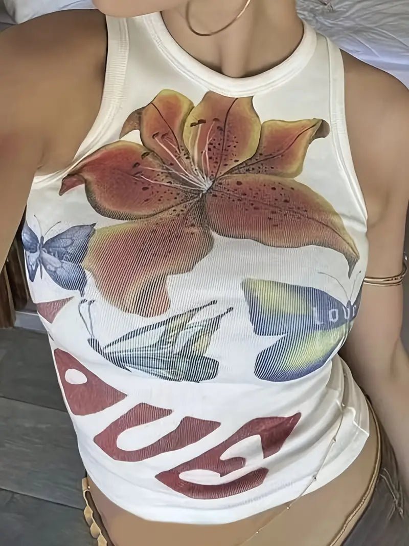 Top Corto Y2K con Estampado Floral y de Mariposas - BAKONE
