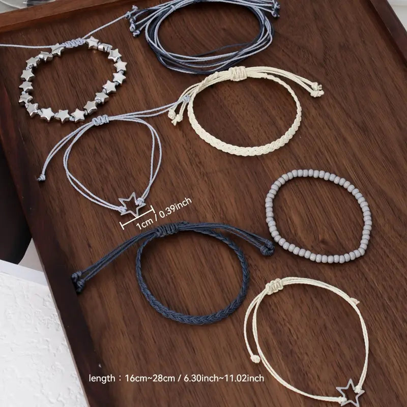 Set de 7 Pulseras Trenzadas Bohemias Vintage — Estilo Libre y Elegante para Toda Ocasión