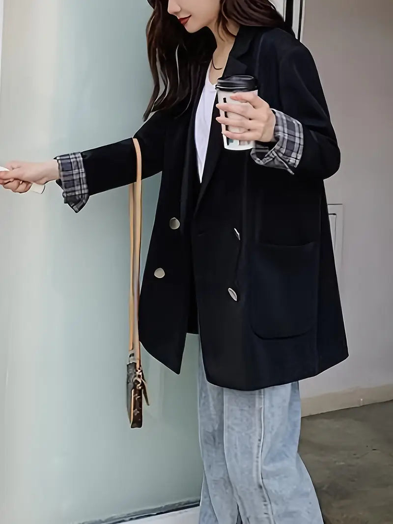 Chaqueta Casual de Estilo Británico para Mujer – Doble Botonadura, Corte Clásico y Bolsillos Funcionales