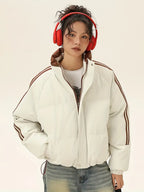 Chaqueta Térmica de Invierno Azul y Blanca para Mujer – Corte H y Forro Marrón