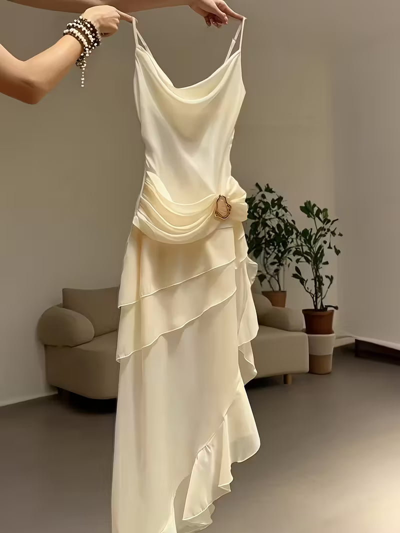 Vestido de Noche Formal Elegante para Mujer – Vestido Largo con Tirantes en Espiral y Cola Suelta