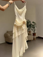 Vestido de Noche Formal Elegante para Mujer – Vestido Largo con Tirantes en Espiral y Cola Suelta