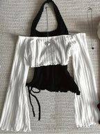 Blusa Bicolor con Volantes y Puños Abullonados – Estilo Y2K Romántico y Sofisticado