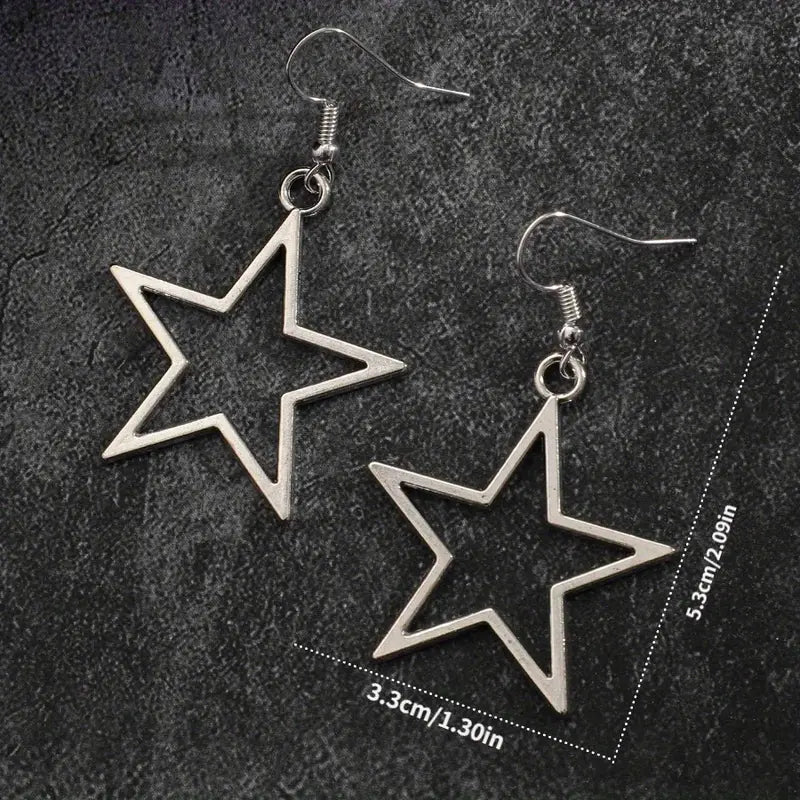 Aretes Pentagrama Hueco – Estilo Y2K con Energía Cósmica