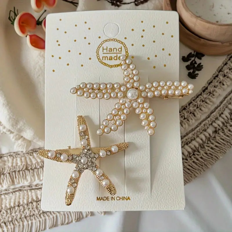 Clips de Pelo con Perlas e Inspiración Marina (2 piezas)