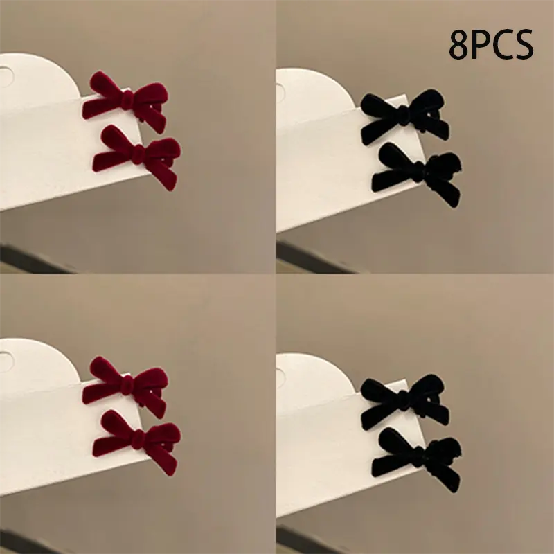Set de 8 Pinzas para el Cabello con Lazo de Terciopelo Rojo y Negro para Mujer