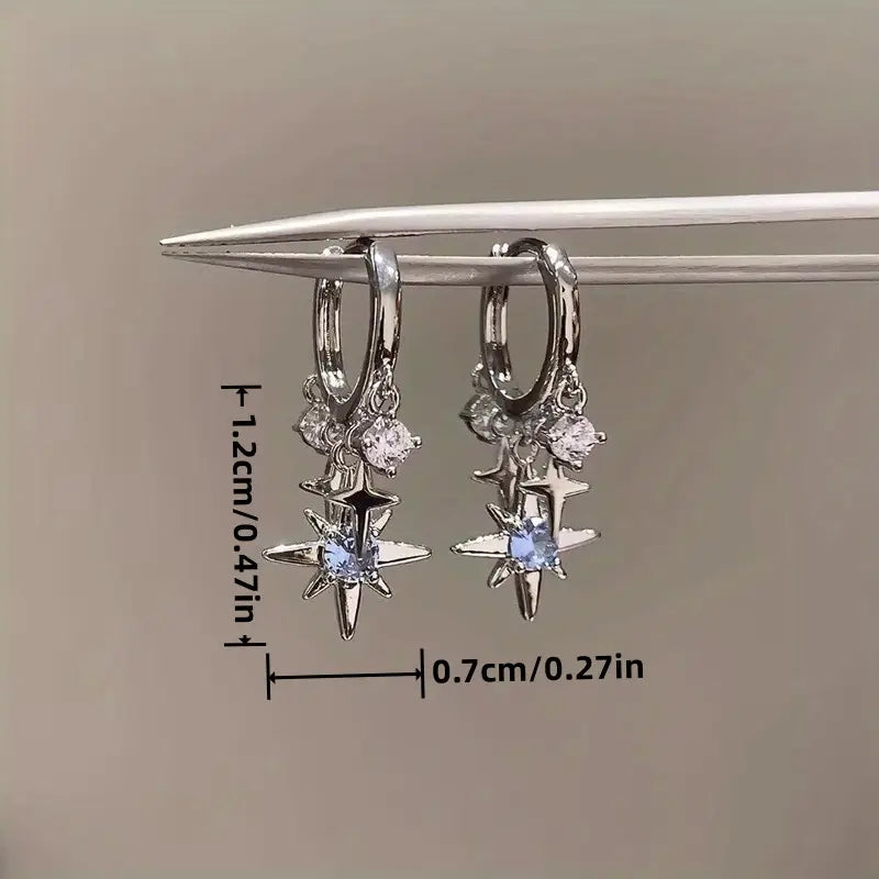 Pendientes Colgantes de Estrella con Piedras Azules – Set de 2 Piezas, Estilo Vintage y Encantador