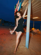 Tankini Negro con Faldón de Cintura Alta – Elegancia, Comodidad y Efecto Adelgazante