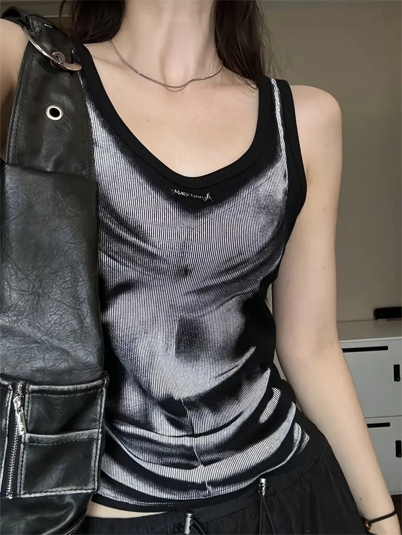 Top Sin Mangas de Estampado Geométrico Retro Y2K para Mujer