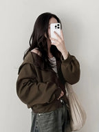 Chaqueta Corta Oversize de Estilo Coreano con Capucha – Casual y Moderna