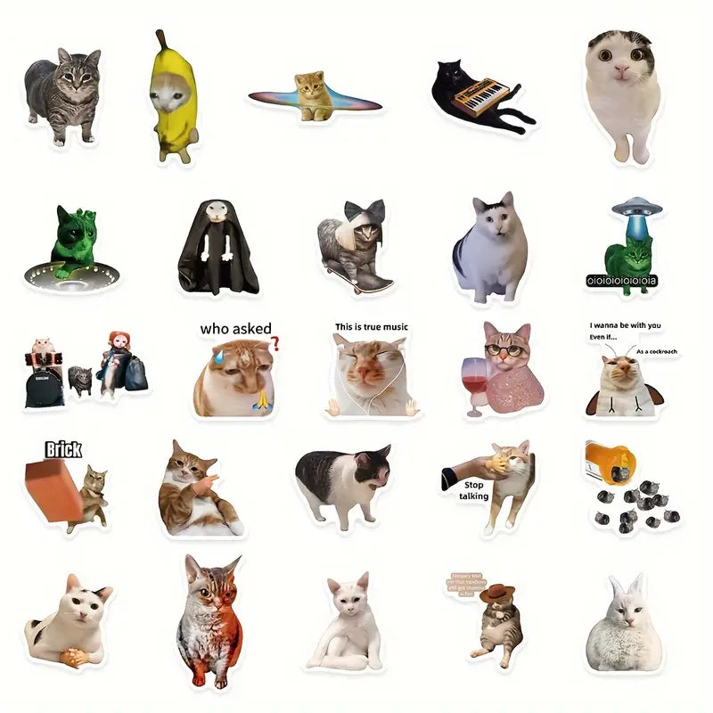 Pack de 10 Pegatinas de Memes Divertidos de Gatos — Impermeables y Duraderas