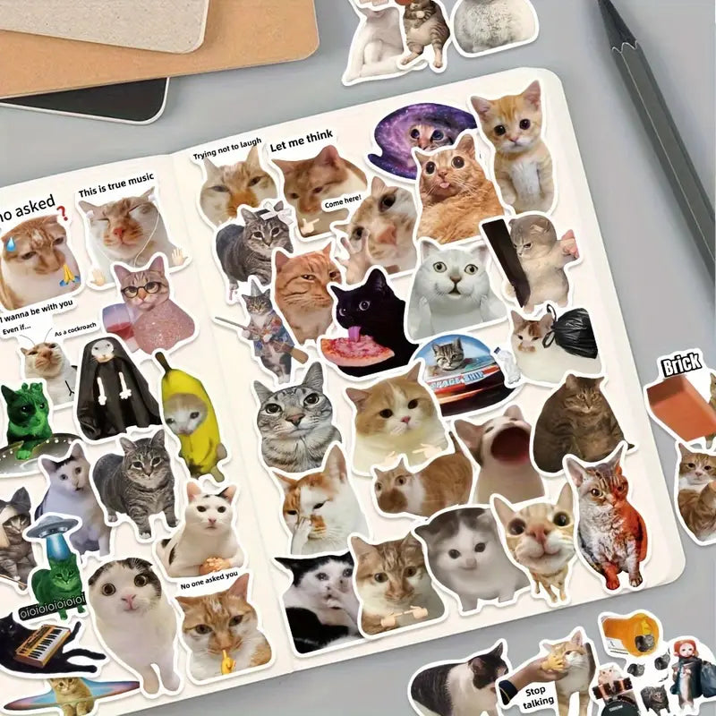 Pack de 10 Pegatinas de Memes Divertidos de Gatos — Impermeables y Duraderas