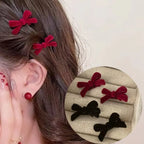 Set de 8 Pinzas para el Cabello con Lazo de Terciopelo Rojo y Negro para Mujer