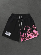 Shorts Flame Street – Pantalones Cortos Estilizados con Llamas Negras y Rosas