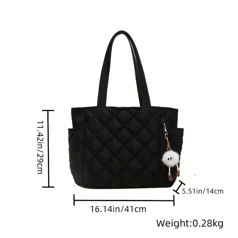Bolso de Mano Acolchado en Forma de Rombo – Diseño Chic y Minimalista con Llavero Decorativo