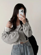 Chaqueta Corta Oversize de Estilo Coreano con Capucha – Casual y Moderna