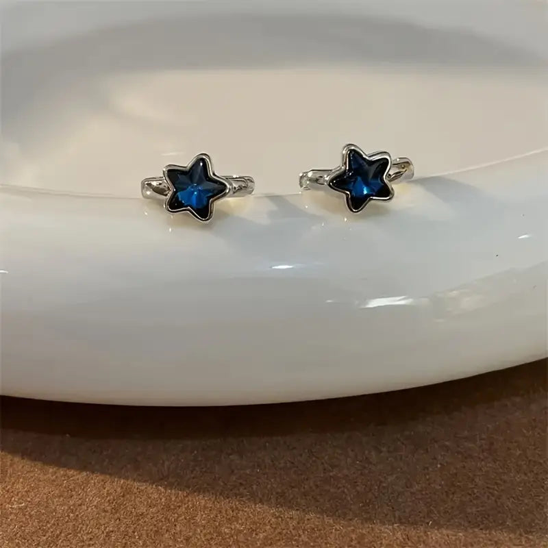 Aretes de Aro con Estrella Azul Encantadora – Plata Esterlina 925, Estilo Vintage y Adorable