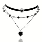 Collar Doble con Colgante de Corazón Negro – Joyería Gótica y Elegante para Mujer