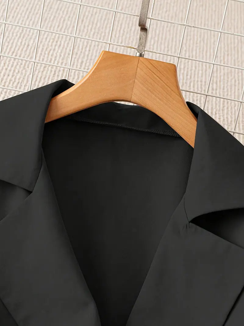 Chaqueta de Lona Elegante con Cuello de Solapa Doble y Cintura Ceñida – Moda Femenina de Primavera/Otoño