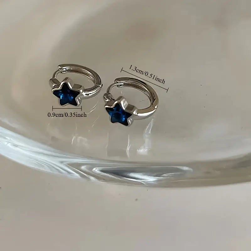 Aretes de Aro con Estrella Azul Encantadora – Plata Esterlina 925, Estilo Vintage y Adorable