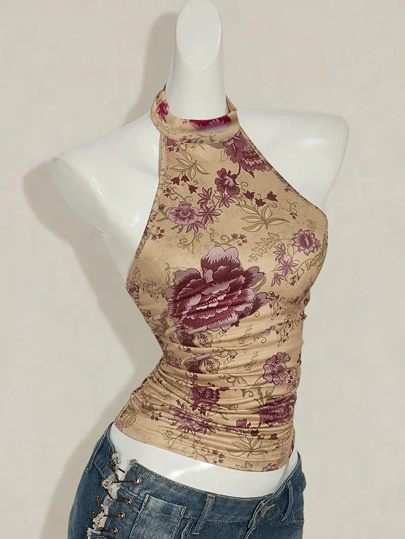 Top Corto Sin Mangas Floral Y2K — Estilo Juvenil y Moderno para Todas las Estaciones