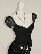 Top de Tirantes con Plisados y Paneles Transparentes – Estilo Y2K para Mujer