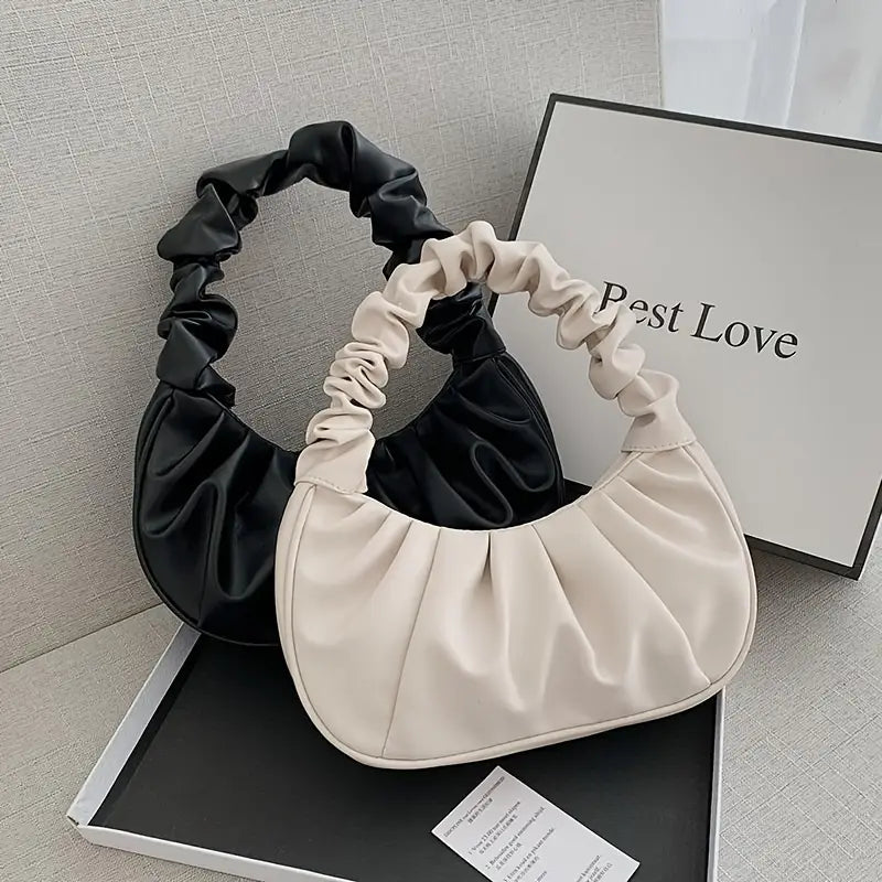 Bolso de Mano Plisado Tipo Nube para Mujer – Bolso de Hombro y Compras de PU, Color Sólido con Arrugas Elegantes