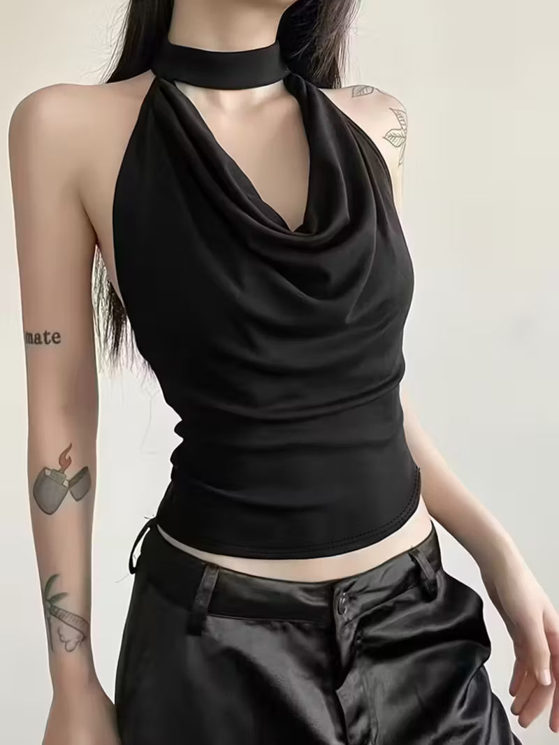 Camiseta Sin Mangas con Cuello Halter y Espalda Descubierta para Mujer – Estilo Ligero y Sexy para Primavera/Verano