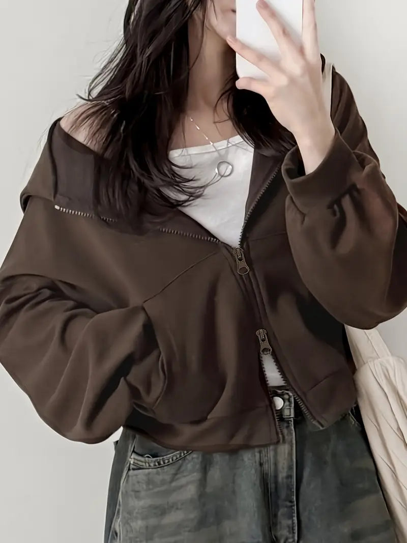 Chaqueta Corta Oversize de Estilo Coreano con Capucha – Casual y Moderna