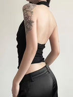Camiseta Sin Mangas con Cuello Halter y Espalda Descubierta para Mujer – Estilo Ligero y Sexy para Primavera/Verano